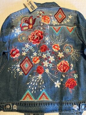 Savanna Jane Denim Jacket with Red, Turquoise & White Floral Embroidery